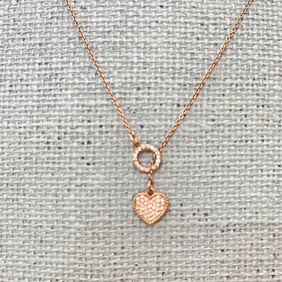 Betsey Johnson Necklace Rose Gold Crystal Heart Lariat - Picture 3 of 5